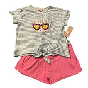 Lemon Kiss Girls Matching Set – Cat with Glasses –Size 10 – Shirt & Shorts – NWT